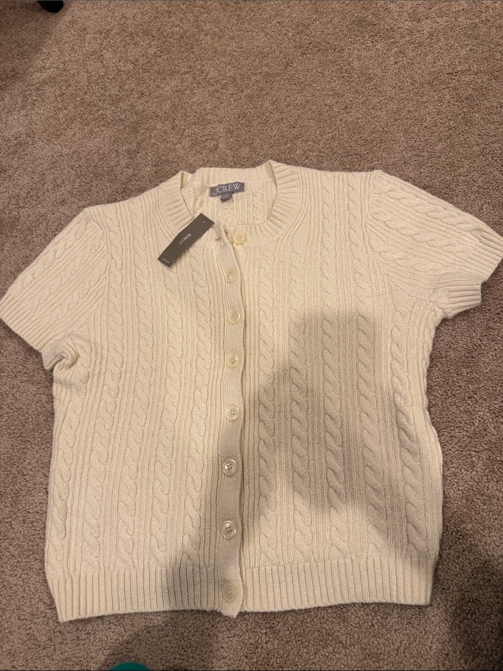 J. Crew Cream Cable-Knit Short-Sleeve Cardigan
